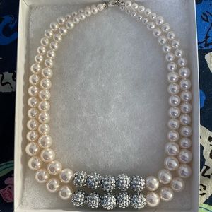 Faux Pearl & Pave Crystal Necklace